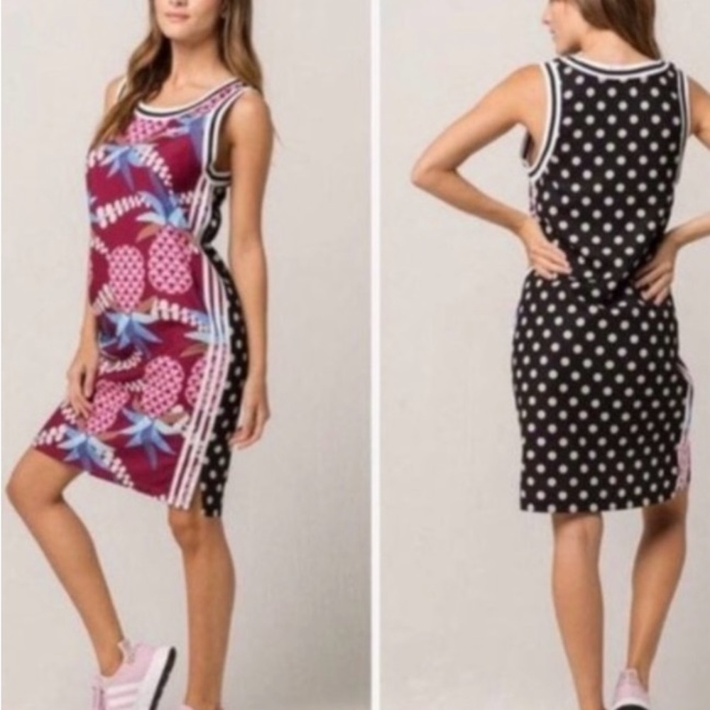 adidas Sleeveless Mini Dress in Burgundy, Black, White